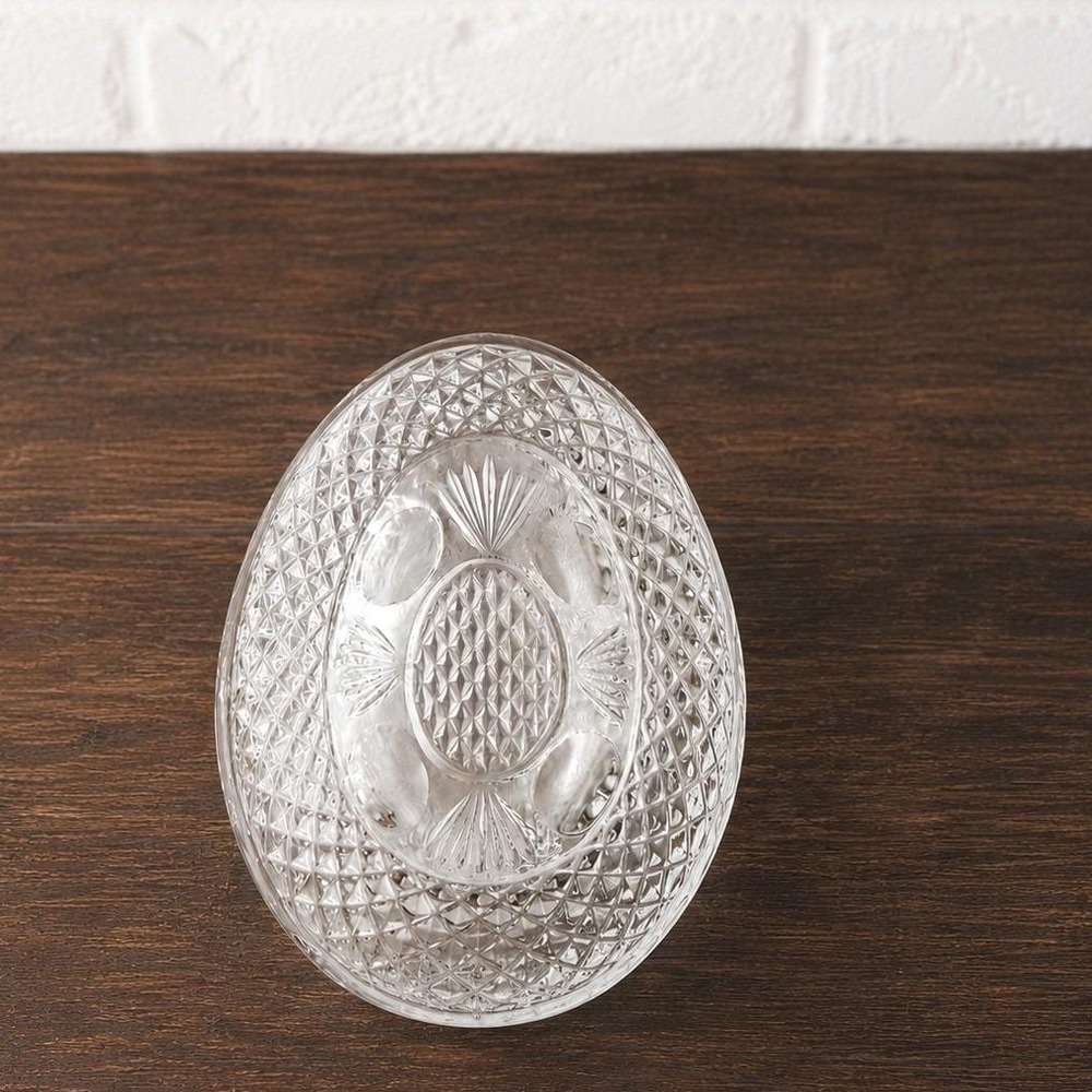 1977 Avon Mothers Day Egg Dish - Diamond‎ Point Pressed Glass Collectible